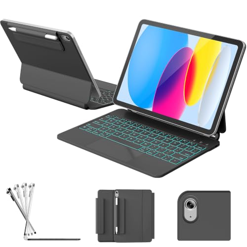 RAYMCRAFT for iPad 11th(A16, 2025)/10th Generation Case with Keyboard, Magic Keyboard 2022, Springy Backlit Keys, Stain-Resistant Surface, Multi-Touch Trackpad,Black - color: Black