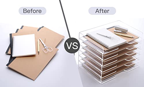 SANRUI 2-Tier Acrylic Paper Tray Organizer, Clear Stackable File Organizer for Desk, Paper Sorter Desk Organizer for Home Office Supplies - style: Enlarged File Trays 2 Tier
