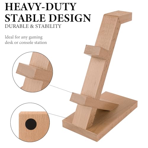 GEEKRIA Solid Wood Dual Gamepad and Headphone Stand, Controller Storage Holder for PS4, PS5, Xbox, Switch, 8BitDo, Universal Desk Game Accessories (Light Brown) - color: Light Brown