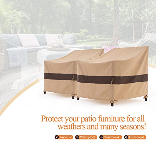 WJ-X3 Patio Chair Cover, Outdoor Lounge Cover, Heavy Duty, Waterproof Lawn Chair Covers, 33W x 35D x 36H, Beige/Coffee, 2-Pack - color: Beige & Coffee, size: 33W x 35D x 36H, 2-Pack, Lounge Chair