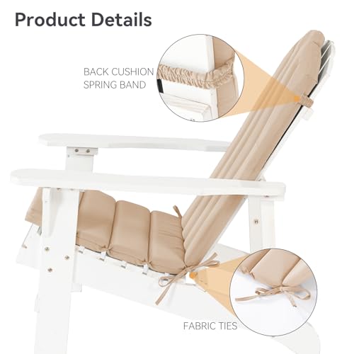 Adirondack Chair Cushion Set of 2 Indoor Outdoor Furniture Cushions Rocking Chair Cushions with Straps Replacement Folding Patio Chair Pad,19.7x18.9x1.5 Inch（Khaki） - color: Khaki