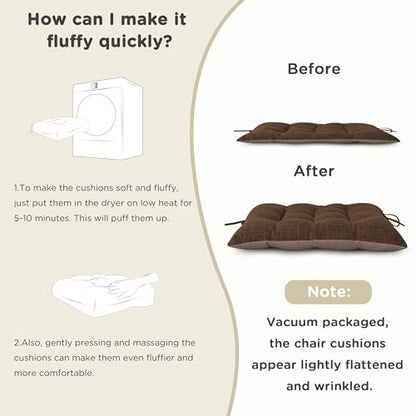 AddGrace Non-Slip Rocking Chair Cushion Extra Large Linen Thick Chair Pads Durable High Back Seat Cushions with Ties Set of 2 Brown - color: Brown