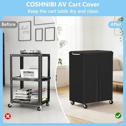 COSHNIBI AV Cart Cover, Heavy Duty Waterproof Rolling Media Cart Cover for Multi-Functional Media Carts/Metal Computer Presentation Stand with Wheels,29" L x 19" W x 40" H,Black - size: 29"L x 19"W x 40"H
