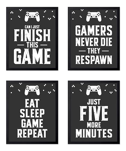 Poster Master 4-Piece Video Game Print - Gaming Poster - Retro Typography Art - Black & White Wall Design - Funny Quote Art - Great Game Room or Boy's Bedroom Decor - 11x14 UNFRAMED Wall Art - color: Style-02, size: 11"L x 14"W