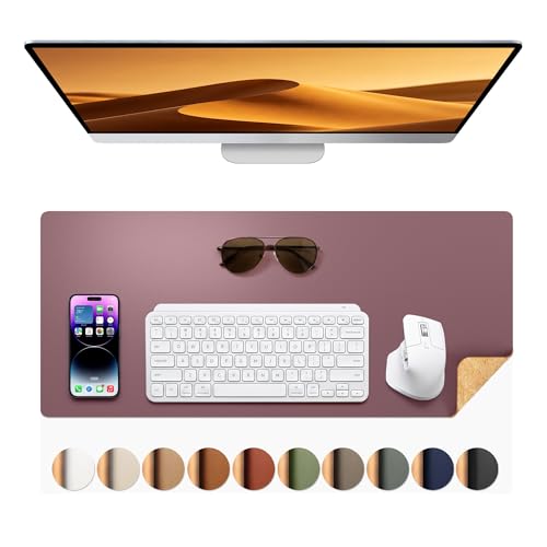 Aothia Dual-Sided Desk Mat, FSC Cork & PU Leather Desk Pad, Large Mouse Pad & Writing Surface for Compact Workspace, Non-Slip Waterproof Desk Protector - 25.6" x 13.7", Pale Mauve - color: Pale Mauve+cork, size: 25.6" x 13.7"