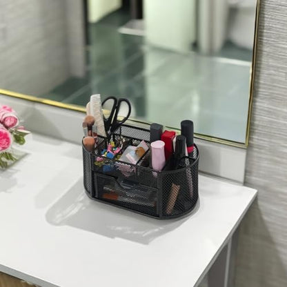 Newkita Desk Organizers and Accessories with Pencil Pen Holder Supply 8 Compartments and 1 Pullout Drawer for Home, School, and Office. (Black) - color: black