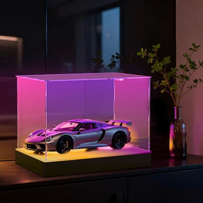 Light Up Acrylic Display Case with RGBW LED Lights, USB Powered with Switch Panel & App Control, Clear Collectible Display Box for 1: 18 Car Models & 1:24 Die-Casting Cars, 13x6.7x6.3 Inch - size: 13''(L) x 6.7''(W) x 6.3''(H)