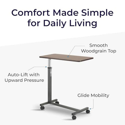 Drive Medical Overbed Table with Wheels - Secure Height Adjustment for Comfort - Non Tilt Surface - Smooth Rolling Design - Home & Hospital Use - Woodgrain Laminate Top - Silver Vein - color: Silver Vein