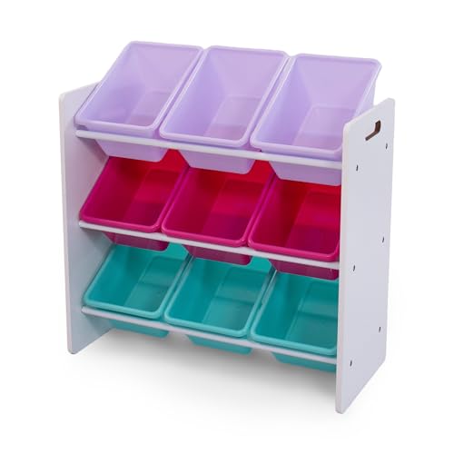 Humble Crew Toy Storage Organizer with 9 Removable Storage Bins for Kids Playroom, 3-Tier Toddler Toy Organization and Storage, White/Pink/Purple/Aqua - color: White/Pink/Purple/Aqua