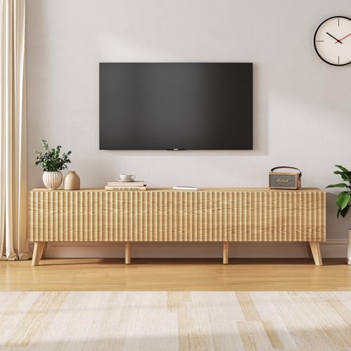 70.9” TV Stand for TVs up to 70,TV Console with Two Storage Compartments, Modern Entertainment Center with 6 Supporting Legs and Fluted Drawer Fronts, TV Stand for Living Room, Bedroom, Natural - color: Natural, size: 70.9"