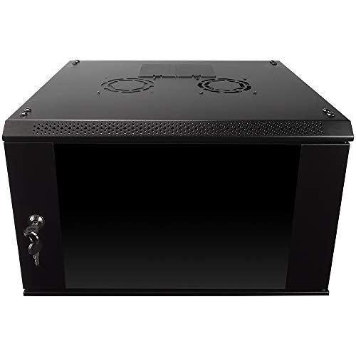 NavePoint 6U Server Rack Enclosure with Glass Door, Cooling Fan, Locks, & Removable Side Panels - 6U Wall Mount Network Cabinet 19 Inch Rack 17.7 Inches Deep - size: 6U