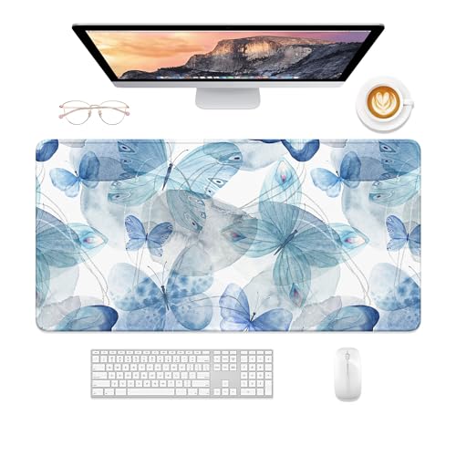 Desk Mat, 32" x 16" XXL Extended Large Gaming Mouse Pad, Desktop Decor Desk Pad, Cute Men Women Office Supplies and Accessories, XL Mouse Mat for Laptop & Keyboard, Blue Butterfly - color: Blue Butterfly, size: 32" x 16"