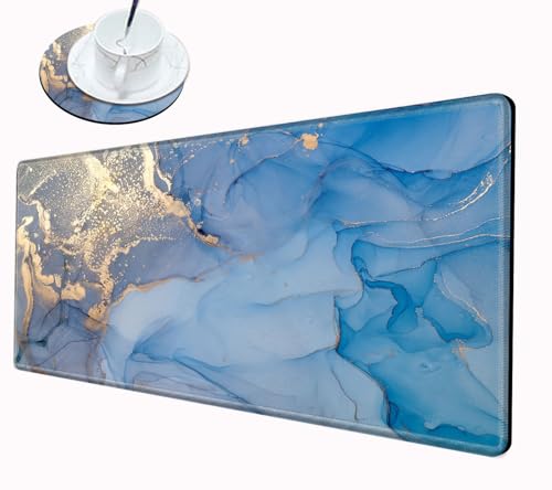 Mouse Pad Large Desk Mats on Top of Desks Pad 24x12 inch Gaming Mousepad Blue Marble Long Extended Desk Protector Mat Big Laptop Mat for Wireless Mouse Non Slip Work Computer - color: Blue Marble, size: 24''X12''