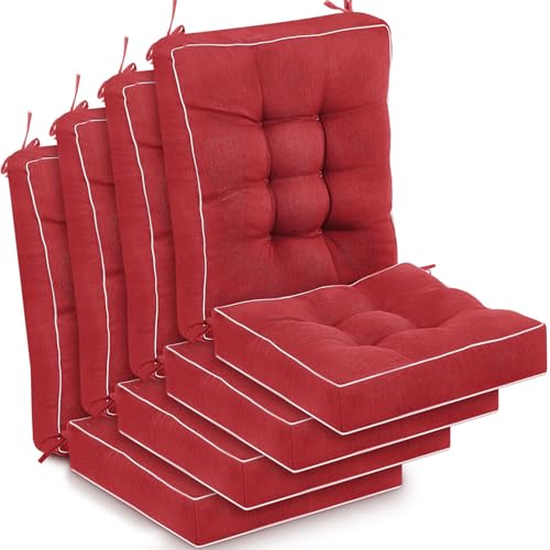 Juexica 4 Sets Outdoor Patio Cushions High Back Outdoor Chair Cushions Rocking Cushion Patio Fastness Chair Pads with Ties for Seasonal Indoor Home Office(Red) - color: Red, size: 16 x 16 x 3.5