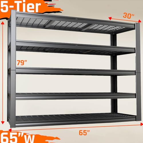 30" D Storage Shelves, 65" W Garage Shelving Heavy Duty Metal Adjustable Garage Shelves, 5 Tier Shelving Units Industrial Shelving, 65" W x 30" D x 79" H - size: 65"Wx78"Hx30"D | 5 Tier