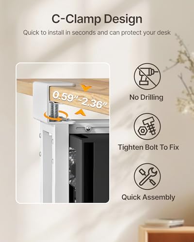 monTEK Under Desk PC Mount, Heavy Duty Adjustable PC Holder for Standing Desk & Home Office, Fits Most PC Cases 16.1”-25.6” (H), Space Saving CPU Mount, No-Drill Installation, 66 lbs, White - color: White