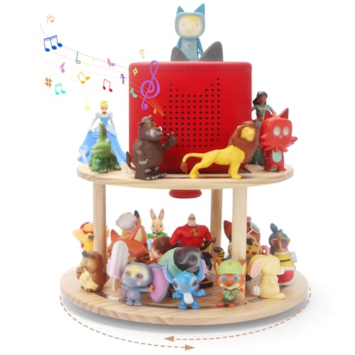 360° Rotating Storage Shelf for Toniebox1/2, 2-Tier Organizer Holder for 20~30 Tonies Figures, Wooden Magnetic Stand Display for Tonie Box Characters Tonieplay Game Controller - color: Natura, size: 2-Tier Turntable for Tonie