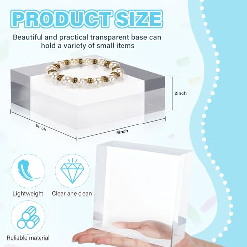 Qunclay 4 Pcs 5 x 5 x 2 Inches Acrylic Square Display Block Clear Polished Acrylic Cubes Jewelry Display Stand for Jewelry Ring Showcase Holder Base Collections - size: 5 x 5 x 2inches