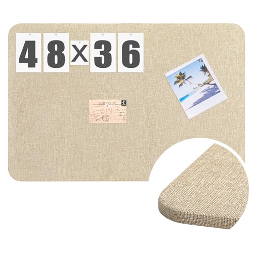 Hahafelt 48'' x 36''Linen Fabric Bulletin Board Pinboard for Walls Display Frameless Pinboard Display Notice Memory Board for Office Walls Home Kitchen Easy to Install(Brown) - color: Brown, size: 48" x 36"