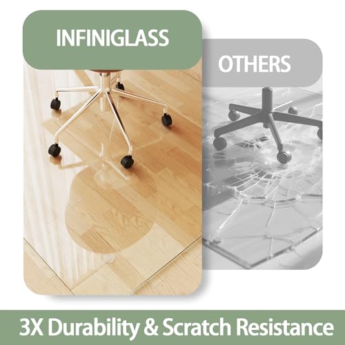 Tempered Glass Chair Mat 48"x36" – Ultra-Clear Office Chair Mat for Hardwood Floors & Low-Pile Carpets – Heavy-Duty 0.2" Scratch-Resistant Surface with Non-Slip Pads – Supports 1,000 lbs - size: 48"x36"
