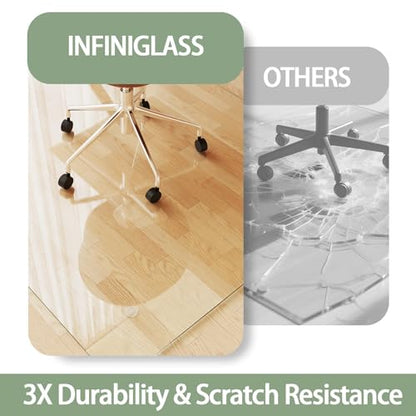 Tempered Glass Chair Mat 60"x40" – Ultra-Clear Office Chair Mat for Hardwood Floors & Low-Pile Carpets – Heavy-Duty 0.2" Scratch-Resistant Surface with Non-Slip Pads – Supports 1,000 lbs - size: 60"x40"