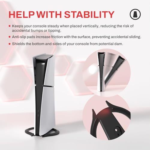 playvital Vertical Stand for ps5/Slim/ps5 Pro Console, Non-Slip Base, Black | Space-Saving,Cooling Improved, Anti-slip pads, Stable Stand, Vertical Mount Base Accessories, for Console Disc & Digital - color: Black