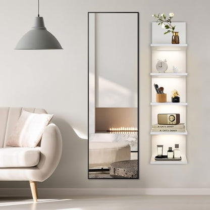 5 Tier Wall Shelf Unit, White Shelves,Lack Shelf, Wall Shelves for Bedroom，Office,Bathroom, Vanity Shelves with LED Light - color: White