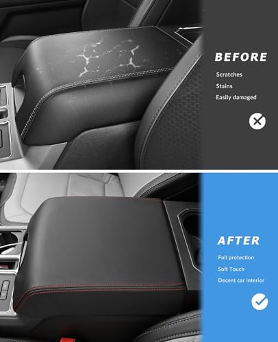 INTGET Center Console Cover for Ford F150 Accessories 2015-2020 2016 2017 2018 2019 Car Middle Lid Seat Armrest Cover Protector Elbow Cushion Pad (red Stitches, 2015-2020) - color: red stitches, size: 2015-2020
