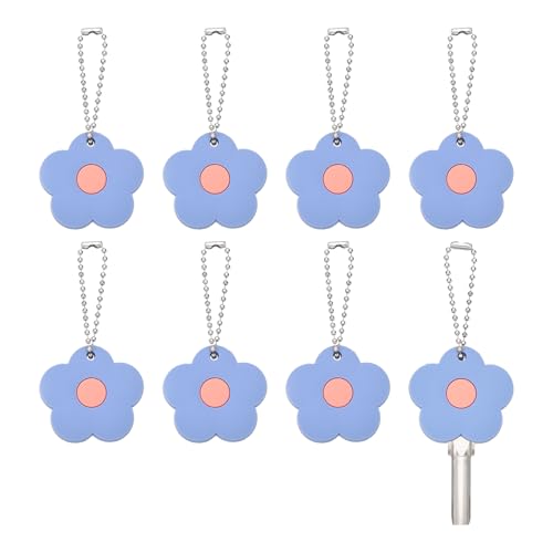PATIKIL 8Pcs Key Covers Caps, PVC Flower Key Identifiers Markers Tags Covers Case Shell Head Protector Caps Toppers for 1.18" Flat for Office House Apartment Accessories, Blue - color: Blue, size: 1.18"