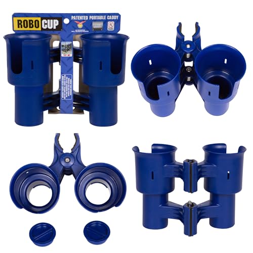 ROBOCUP, (Navy), Patented Boat Cup Holder, Clamp on Portable Storage Caddy Securely Holds 2 Drinks, Fishing Poles, Tools, Marine Gear | Perfect for Boating, Beach Umbrellas, Golf Carts - color: Navy, size: Standard Spring