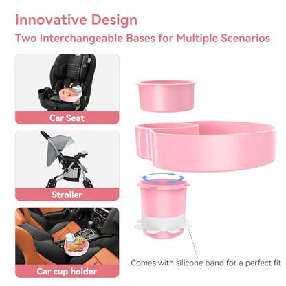 Car Seat Snack Tray: Travel Tray for Kids Carseat Cup Holder with Food Trays, Stroller Snacks Plate for Toddlers, Kid Road Trip Essentials, Pink - color: Pink
