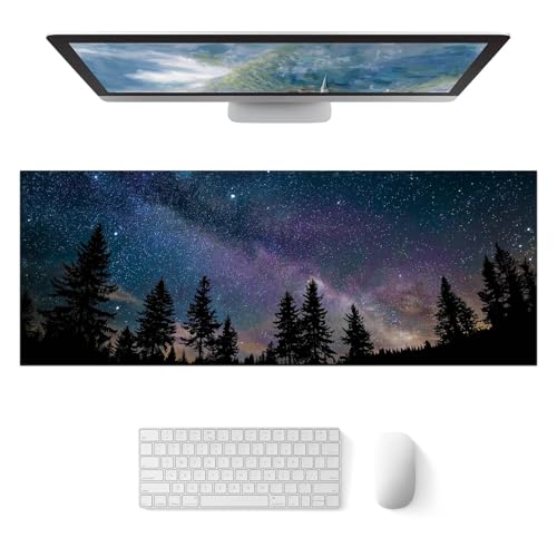 HOMETITUTE XL Mouse Pad Starry Night Forest Gaming Mousepad 31.5x11.8 Inch Non-Slip Keyboard Desktop Protector Mat Diatomite Large Mouse Pad for Home and Office Desk Accessories - color: Starry Night Forest