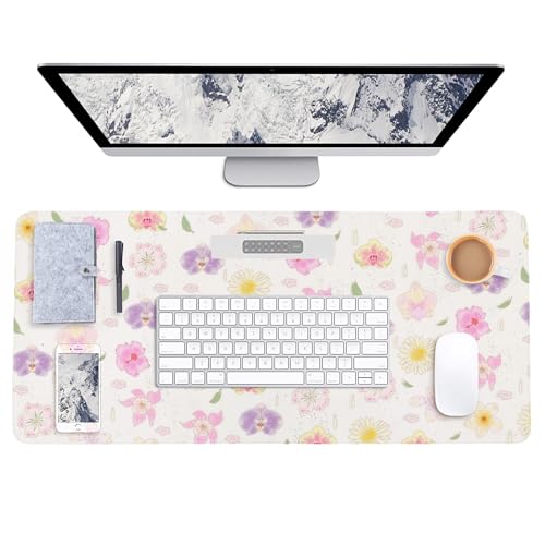 AUPET Leather Desk Pad Blotter Mat, Large Mouse Pad, Non-Slip Waterproof Desk Writing Pad Protector, Desk Decor for Office，Home，Gaming (Blossom, 35.4X15.7 inch) - color: Blossom, size: 35.4" x 16.7"