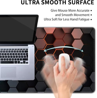 Hexagon Honeycomb Large Mouse Pad,Gaming Keyboard Desk Pad,Extended Mouse Mat Non-Slip Rubber Base with Stitched Edges for Office Game Home XL 31.5"x11.8" - color: Honeycomb B, size: 31.5L x 11.8W inches