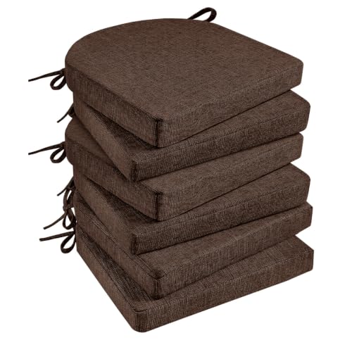 Basic Beyond Chair Cushions for Dining Chairs 6 Pack, Kitchen Chair Cushions with Ties and Non Slip Backing, 16 x 16 inches Chair Pads for Dining Chairs (Brown) - color: Brown, size: 16"x16"x2"(Pack of 6)
