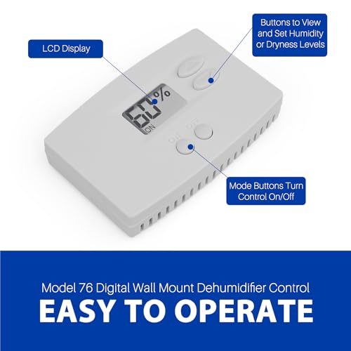 M76 Digital Wall Mount Dehumidifier Control, Compatible with 1800 Series and E-series, Wall Mounted Digital Control for Whole Home Dehumidifiers, Model76 24VAC