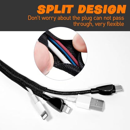 Split Braided Sleeve Cable Management Wire Loom Cord Covers for High-Temperature Automotive Harness and Home Cable Management, 25ft - 1/2 inch Self-Wraping Tubing Cord Protector - size: 1/2"-25 Feet