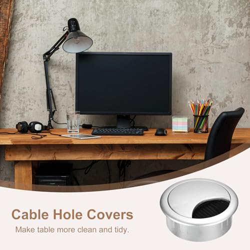 uxcell 2Pcs Cable Hole Cover, 2-3/8 Inch(60mm) ABS Desk Cable Wire Cord Grommet Hole Cover for Office Computer Desk Wire Organizer, Silver