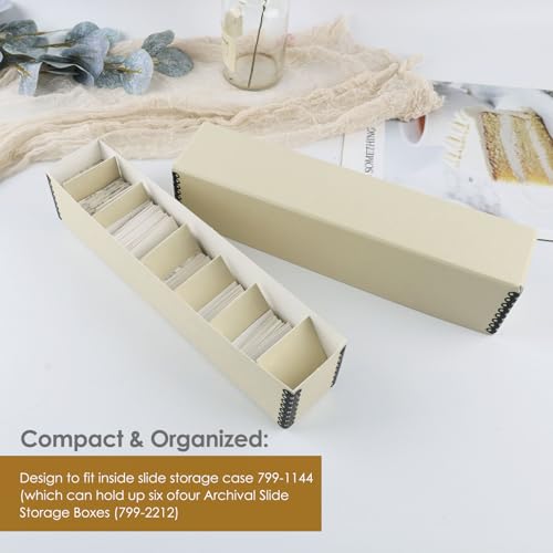 Golden State Art, Archival Slide Storage Case, 2.5"x2.125"x11" -Tan | Acid-Free File Box, Metal Edge Corner, Holds Up to 140 Films, Ideal for Store Photos Negatives and Cards - size: 2.5" x 2.125" x 11"