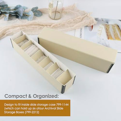 Golden State Art, Archival Slide Storage Case, 2.5"x2.125"x11" -Tan | Acid-Free File Box, Metal Edge Corner, Holds Up to 140 Films, Ideal for Store Photos Negatives and Cards - size: 2.5" x 2.125" x 11"
