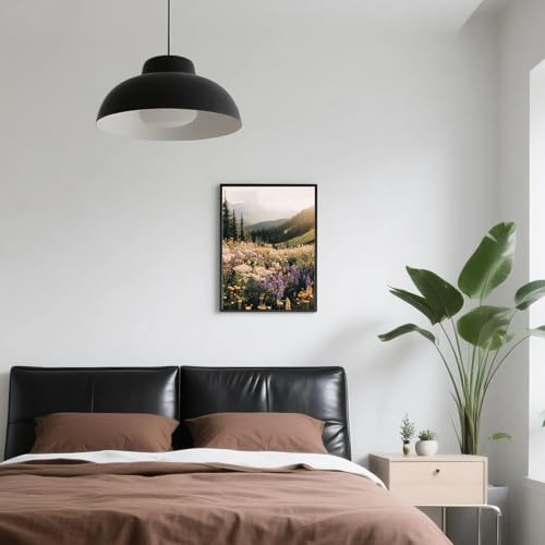Landscape Wall Art Floating Wall Art Wildflower Prints Colorful Nature Botanical Paintings Artwork 12x16inch Unframed Decor for Living Room Bedroom - color: Black and purple, size: 12"L x 16"W