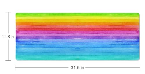 Large Gaming Mouse Pad - XL Desk Mat for Keyboard Mice - Extended Long Thin Rainbow Stripes - 31.5 x 11.8 Inch - color: Rainbow Stripes