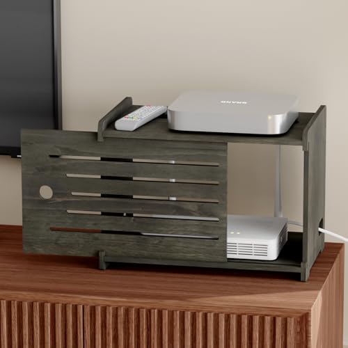 Wooden WiFi Router Storage Box Hider Shelf, Decorative Projector Box Hider Rack Countertop, for Cable, Modem, Internet, Router Power Cover Storage Organizer Cabinet Wall Mounted, Moss Gray - color: Moss Gray, size: Large
