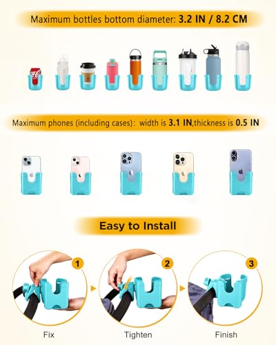 Universal Stroller Cup Holder with Mobile Phone Case, 2-in-1 Strollers Storage Rack, 360 Degrees Rotation Drink Holder for Bike, Pushchair, Wheelchair, Walker,Bicycle, Fits Most Cups (Blue) - color: BLUE