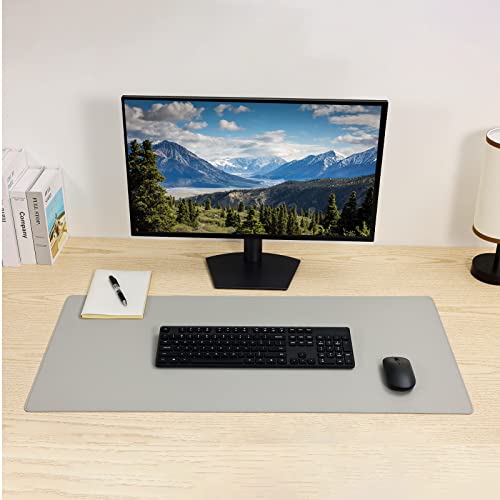 Wolaile PU Leather Desk Pad Blotter,Light Grey Waterproof Office Desktop Mat,36x17in Non-Slip Large Mouse Pad/Writing Protector/Desk Accessories - color: Gray