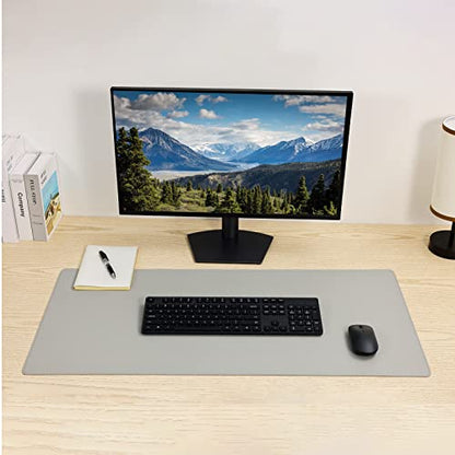 Wolaile PU Leather Desk Pad Blotter,Light Grey Waterproof Office Desktop Mat,36x17in Non-Slip Large Mouse Pad/Writing Protector/Desk Accessories - color: Gray