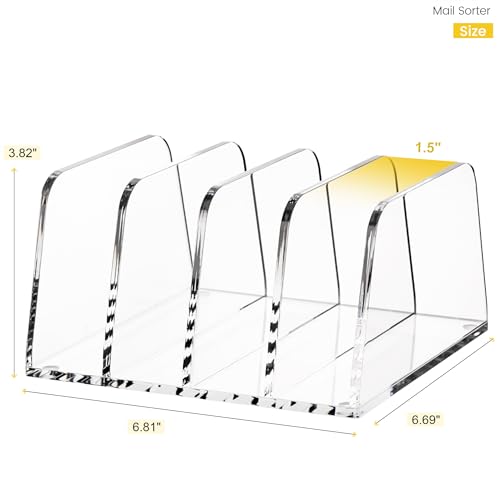 YUXUN Acrylic File Sorter,6.9"x6.6"x3.74",4 Sections Vertical Desk Organizer,Clear Mail Organizer File Holder Stand Rack Desk Accessories for Mail,Envelope,Letter,Notebook for Home/Office/Classroom - style: 4-Section,A5