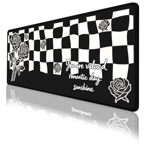 Checkerboard Rose Gaming Mouse Pad Emo Aesthetic Art Large Desk Mat with Stitched Edges,Non-Slip Waterproof Rubber Base Mouse Mat Office Computer Keyboard Laptop 31.5"x11.8" - color: Checkerboard Rose