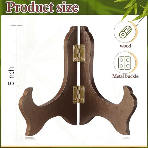 Tatuo 4 Packs 5 Inch Wooden Display Stand Decorative Plate Stands for Display Picture Frame Holder Easels(Brown) - color: Brown, size: 5 Inch