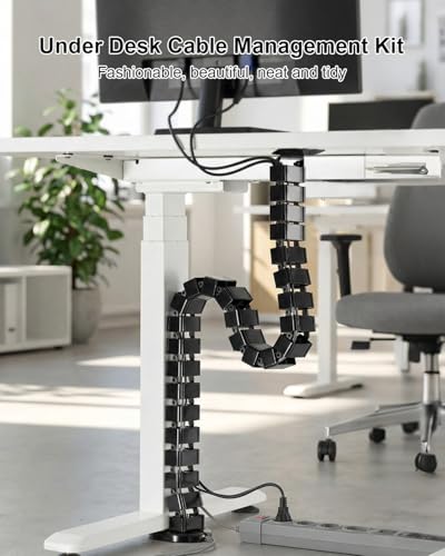 Under Desk Cable Management Kit Fit for Sit Stand Desk Cable Management, Screw Fixation Adjustable Length Cable Management Spinal, Flexible Chain Raceway Cable Management